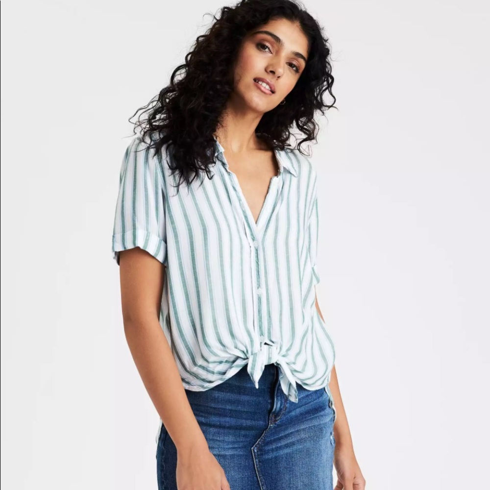 AE Striped Short Sleeve Button Up Shirt